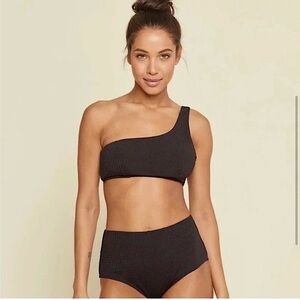 Andie Swim, The Wynwood One Shoulder Bikini Top, Black, Size S, NWT